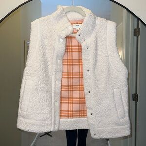 aerie White Sherpa Vest with Orange Plaid Lining